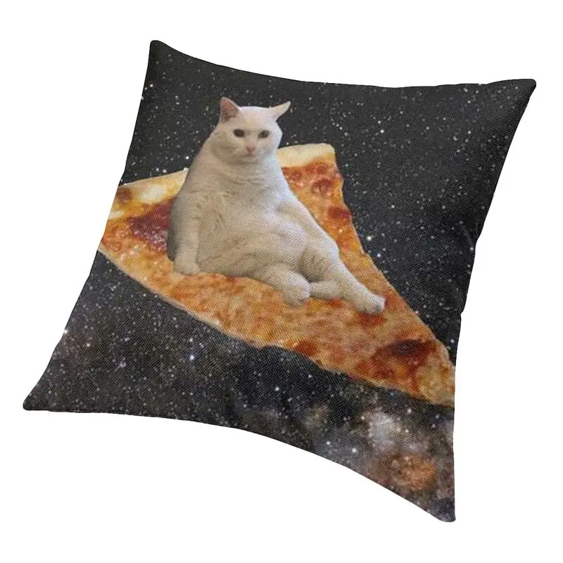 Space Pizza Cat Meme Square Pillowcase Home Decor Funny Animal Cushions Throw Pillow for Living Room Double-sided Printing