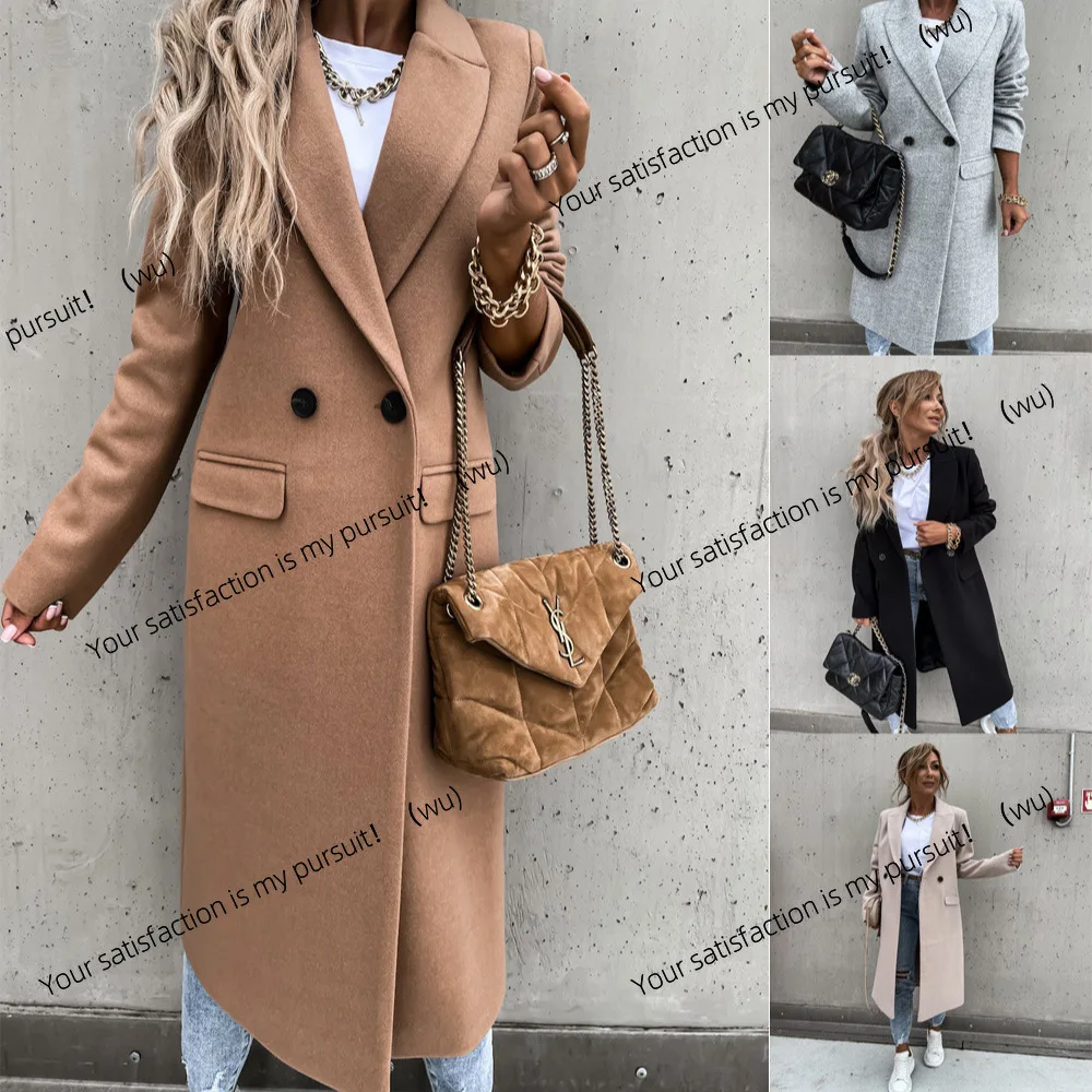 

Autumn and winter long suit collar woolen coat women