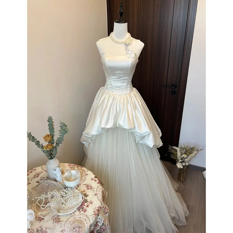 

Ele Атласное свадебное платье Dr 2025 New Sle Bridal Outfit Fairy T Forest System Маленькое платье невесты Длинная юбка принцессы