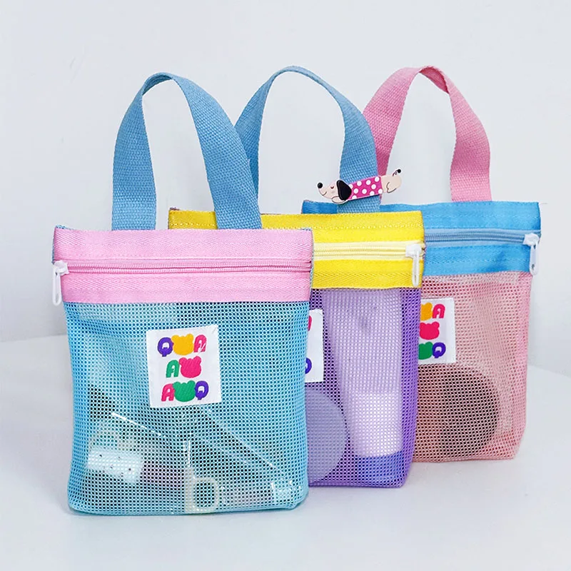 Color Mesh Zipper Tote Bag, Breathable Handheld Storage Pouch, Portable Organizer for Cosmetics Toiletries Beach Travel Use