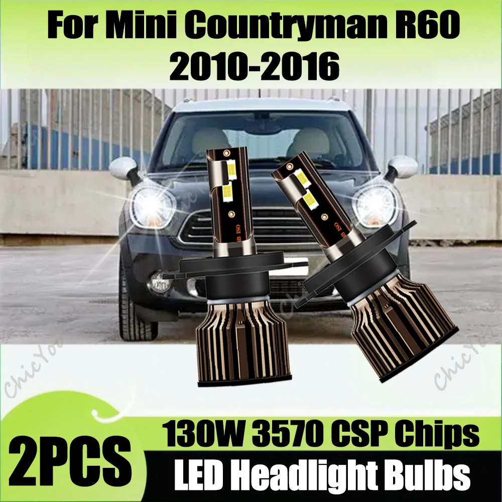 

2X 30000LM High Low Beam Car Headlamps H4 LED Headlight Bulbs 3570 CSP Chips 130W 6000K White For Mini Countryman R60 2010-2016