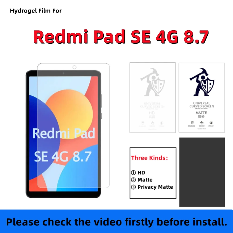 

2pcs Anti Spy Tablets Hydrogel Film For Redmi Pad SE 4G 8.7 HD Screen Protector For Redmi Pad SE 4G 8.7 Matte Protective Film