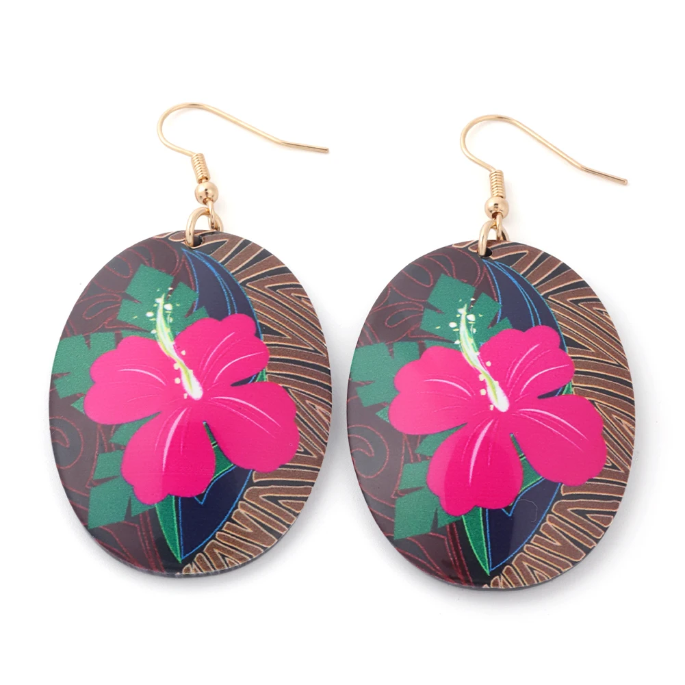 Cring Coco Trend Round Earrings Flower Shape Pendant Earrings Fashion Acrylic Earring Jewelry for Women Festival Gift 2024