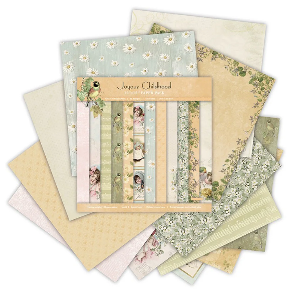 12 Pcs 12 Inches Handbook Background Paper Vintage Premium Bright And Light Style Floral Patterns