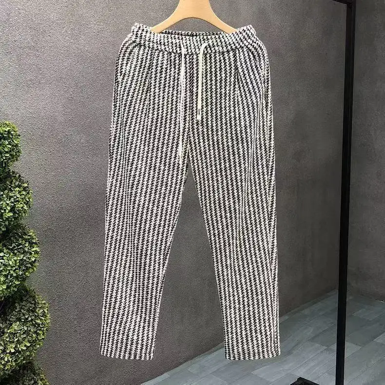 Ice Silk Men's Summer Thin 2026 Striped Loose Ruffian Handsome New Casual Straight Trousers Korean Large Size Baggy Pants