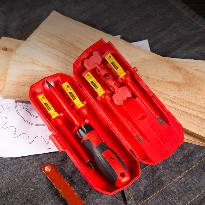 DELI Insulated Screwdriver Household Circuit Tool Insulated Isolated Current Electrician Cross Plate Screwdriver Edge Tool Kit