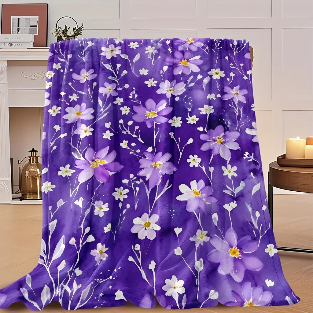 

Luxurious Purple Floral Fleece Blanket - Soft, High-Quality Digital Print,Perfect Gift for Family & Friends, Machine Washable