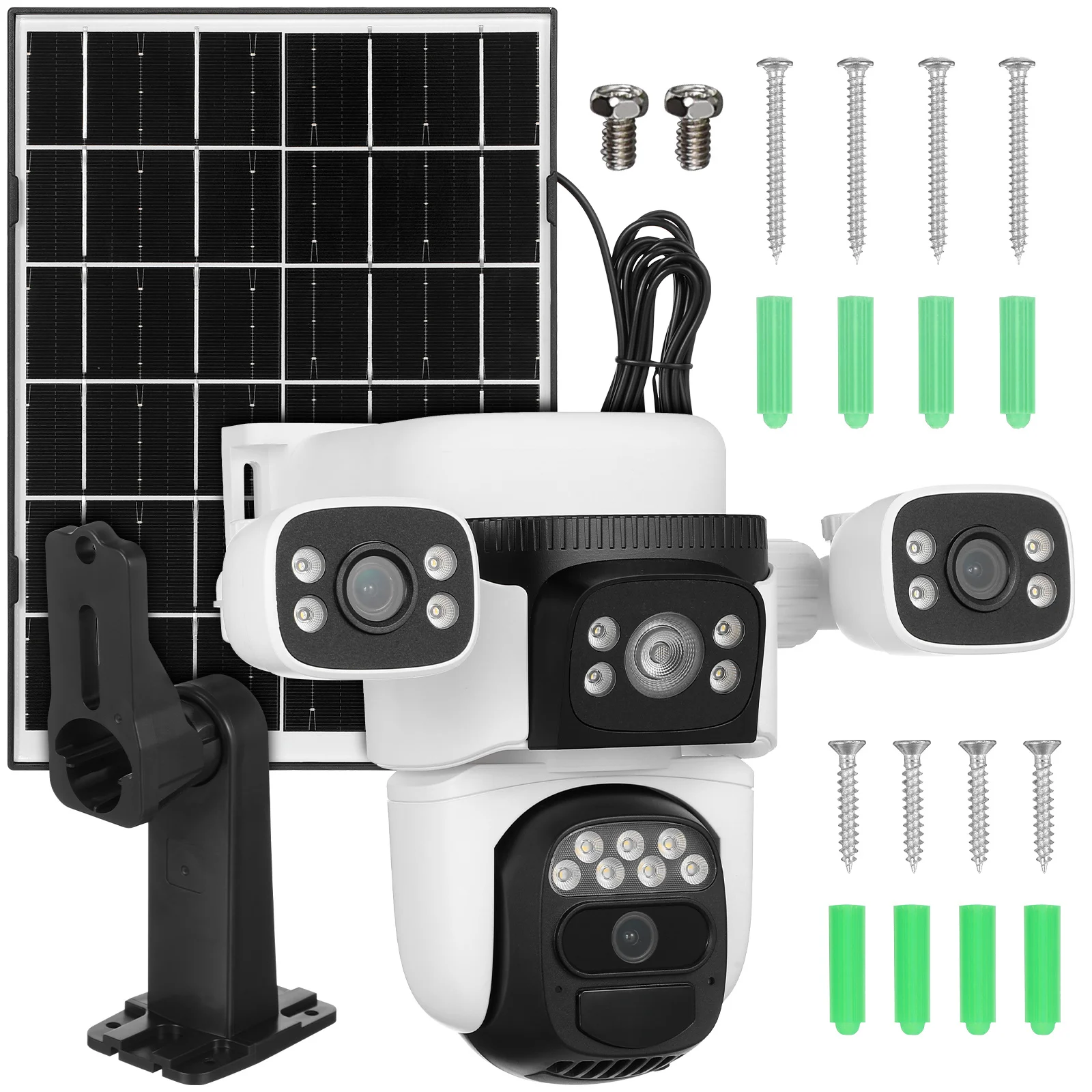 كاميرا مراقبة تعمل بالطاقة الشمسية 3 عدسات خارجية لاسلكية واي فاي 360 °   كاميرا مراقبة بالطاقة الشمسية للرؤية الليلية في الهواء الطلق