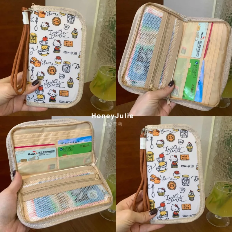 

21x24cm Sanrio New HelloKitty Air Ticket IC Card Storage Bag Girl Cute Hand Account Book Notes Printed Portable Long Wallet Gift