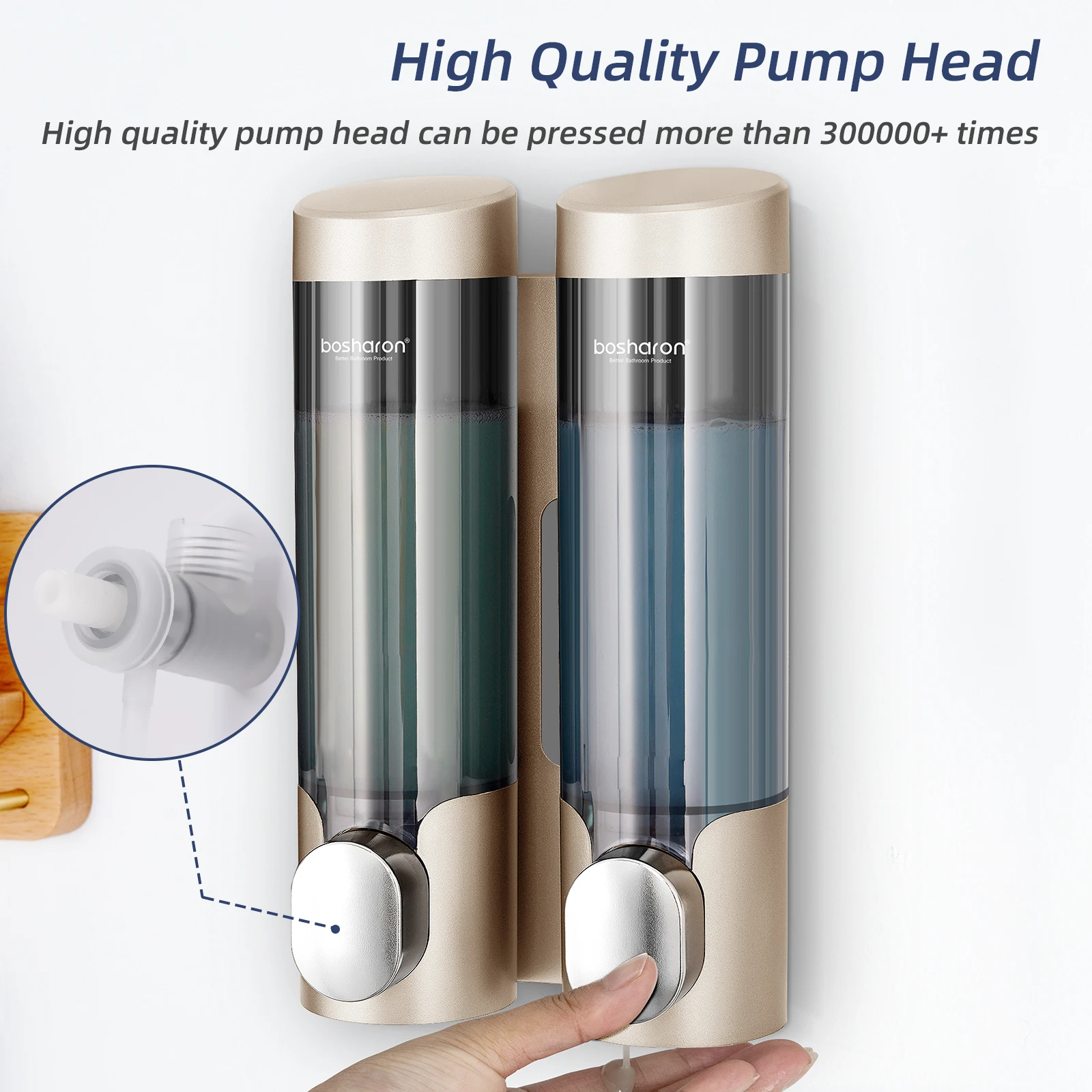 Shower Soap Dispenser for Bathroom and Hotel, 2 in 1, No Drill, Wall-Mounted Shampoo, Body Wash, 2x320 ml Chamber