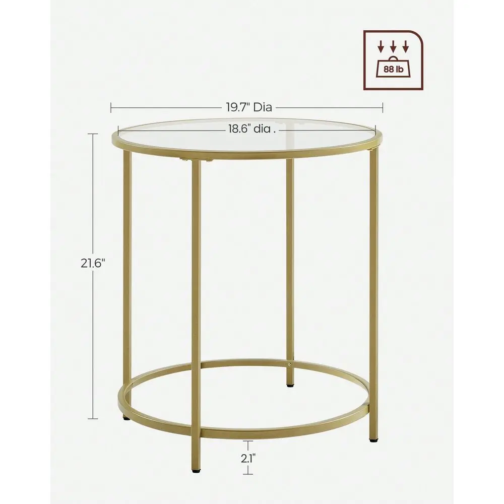 

Round Side Table, Glass End Table With Metal Frame, Gold Coffee Table With Modern Style, For Living Room, Balcony, Bedroom