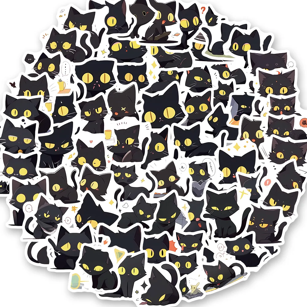 10/100PCS Cartoon Black Cat Stickers Scrapbook Phone Guitar Laptop Luggage Cool Waterproof Sticker Children Classic Toy