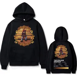 Rapper Kanye West The College Dropout Hip Hop Music Album Graphics felpa con cappuccio da uomo Casual felpa oversize da uomo Streetwear nero