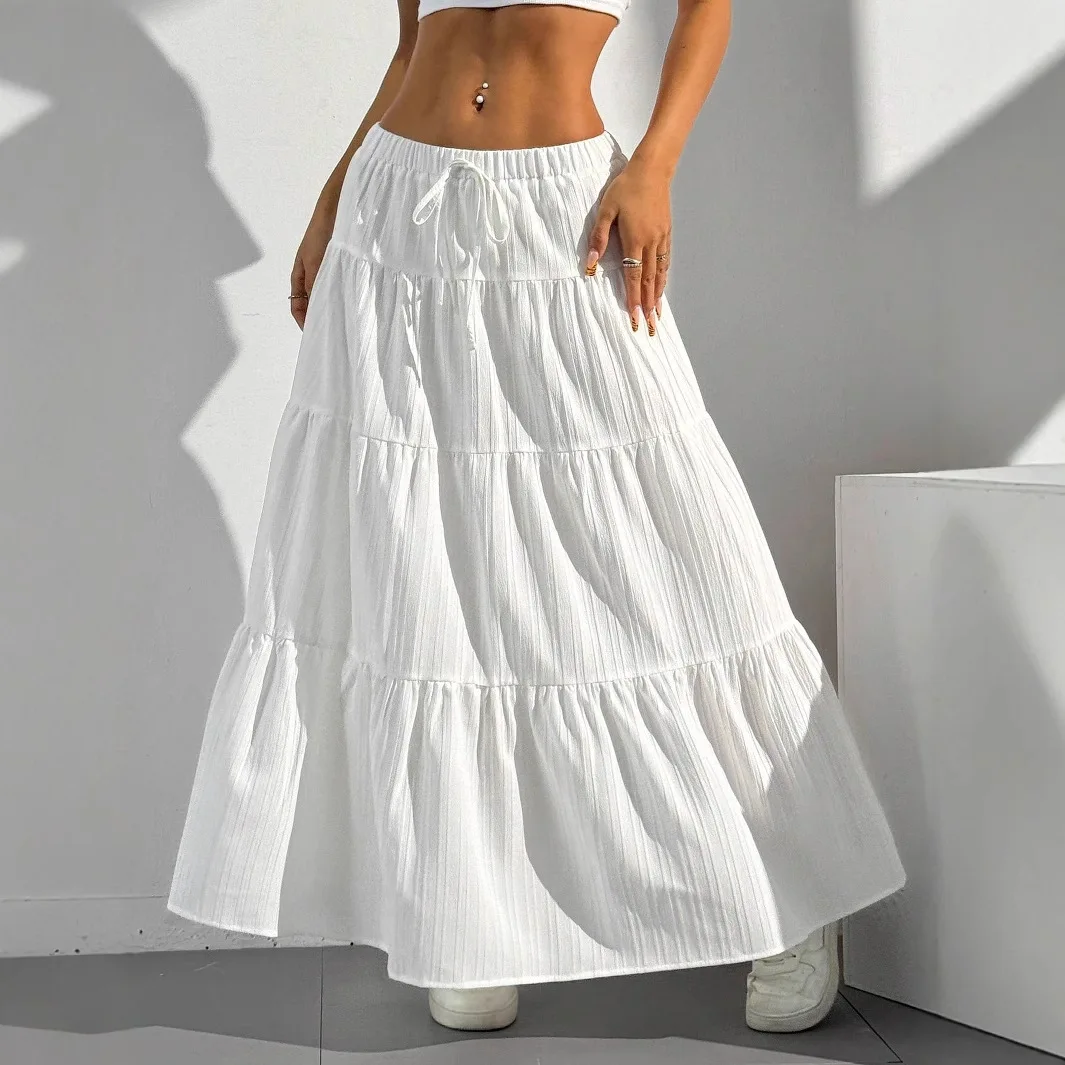 Neu 2025, Damen-Rock, weiß, lockere Taille, halbrunder Rock mit Schleife, großer Swing-Rock, lässige SLE-Standversion, andere Materialien