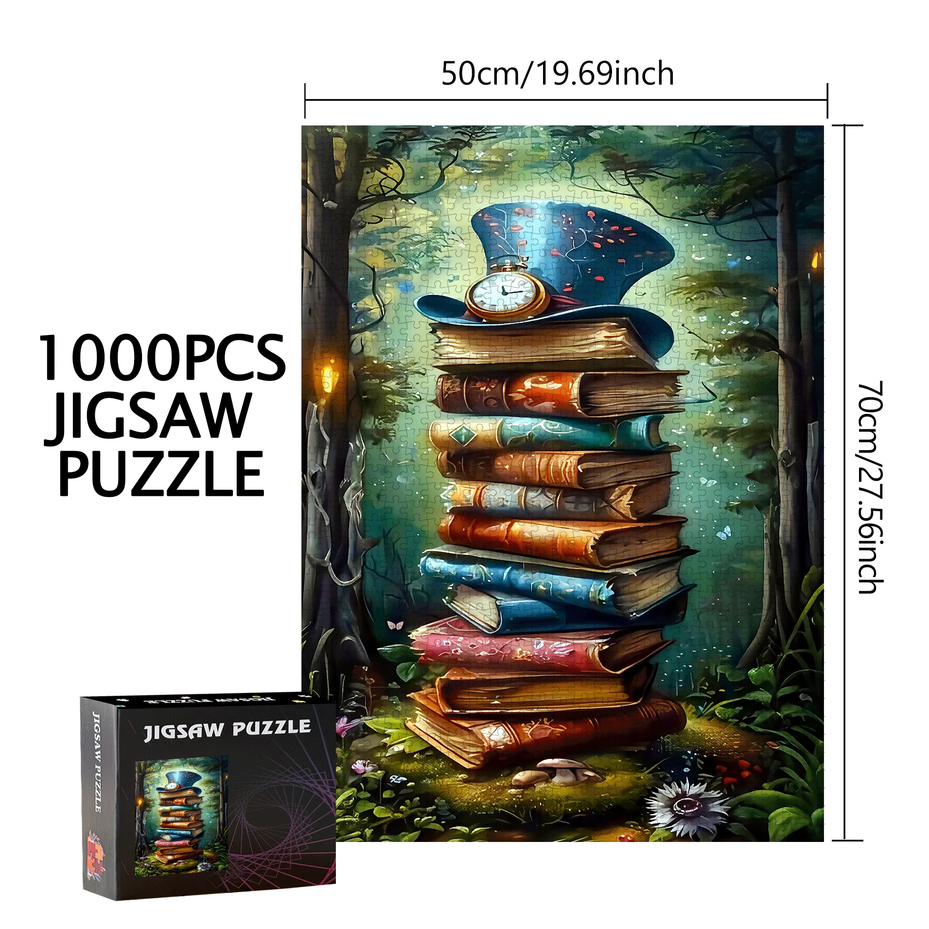 Buchstapel- und Hutpuzzle, 500 Stück/1000 Stück, großes interaktives DIY-Familienspiel, Gehirnunchforderung für Heimdekoration – Premium-Spaß-Geschenk