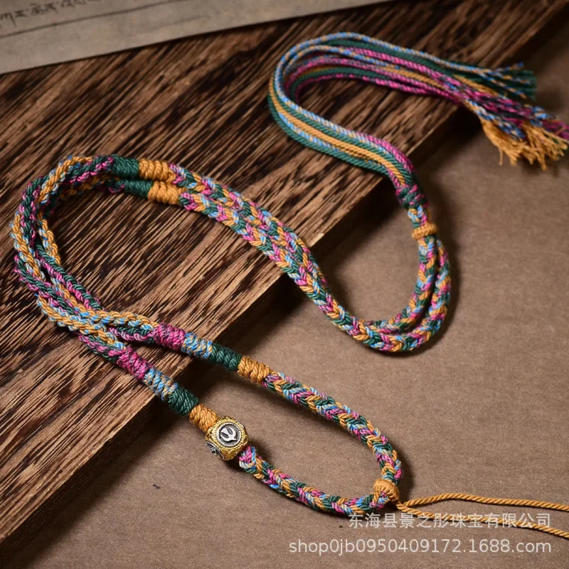 New Tibetan Hand Rub Cotton String HandmadeDIYNecklace Pendant Rope Hand Painted Thangka Beeswax Lanyard Braided Rope Wholesale