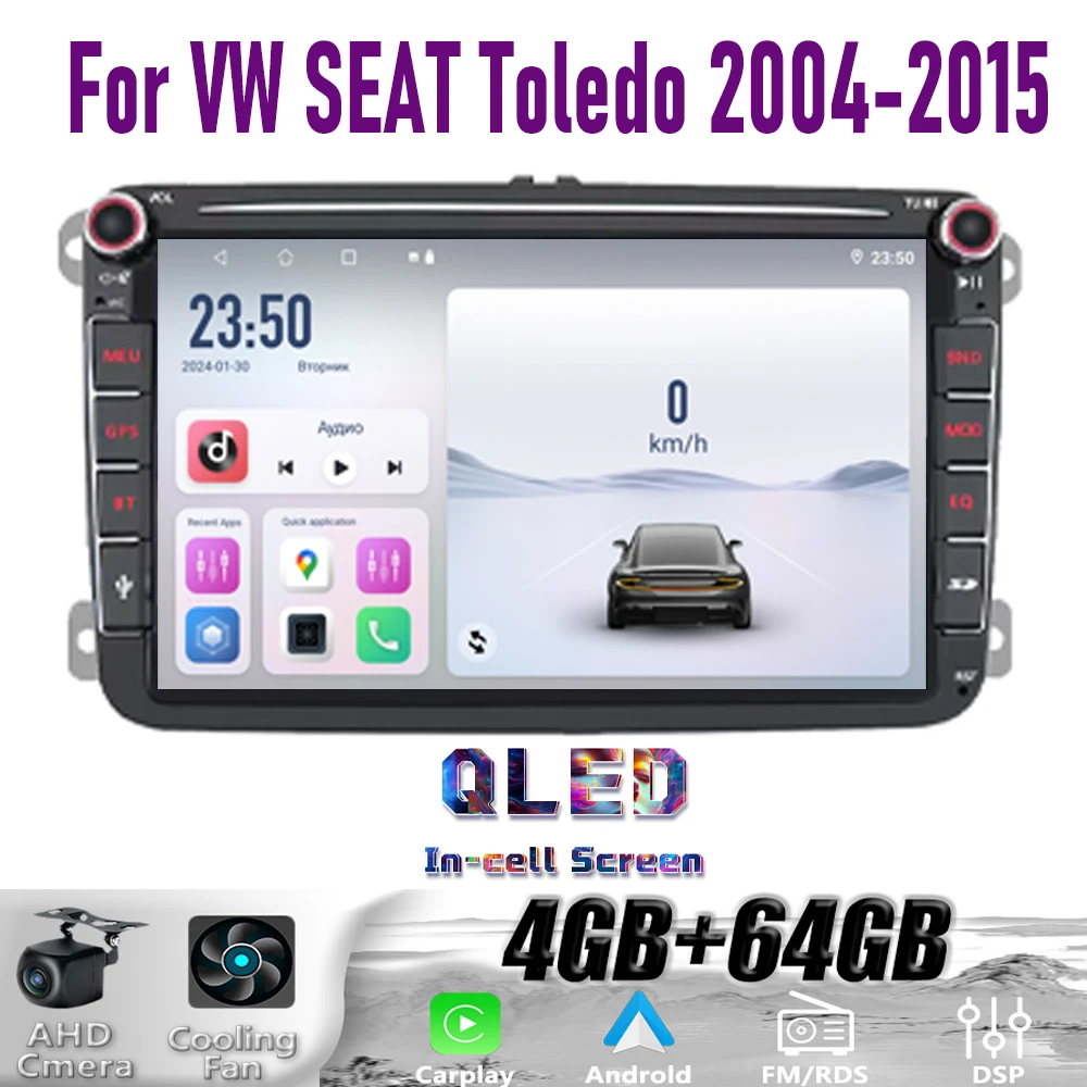 

GPS 8" For VW SEAT Toledo 2004-2015 Wireless CarPlay Android 15 Car Radio WIFI Multimedia Player Head Unit Google Maap Camer