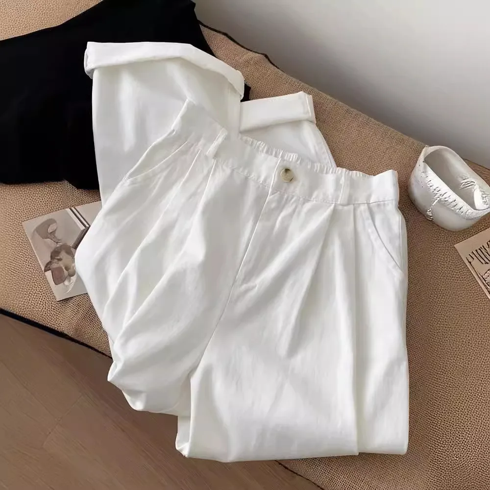 Women Large Size XL Straight Casual Pantalons Spring Autumn Female Narrow Version Wide Leg Pants Ladies High Waist Trousers