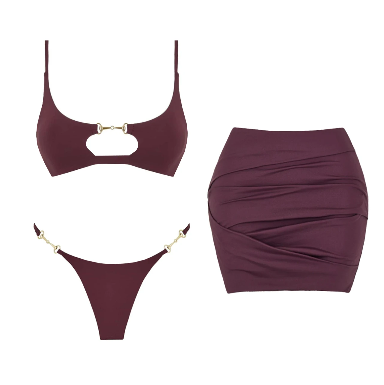 3Pc Bandeau Biquini 2026 Sexy Women Swimsuit Female Push Up Swimwear Micro Bikini Hollow Bathingsuit Beachwear Brazilian Biquini
