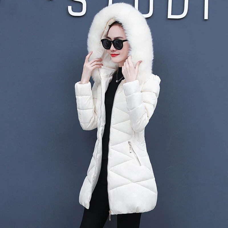 

Gidyq Elegant Women Fur Parkas Winter Korean All Match Loose Hooded Puffty Jacket Casual Female Thick Warm Midi Down Coats New