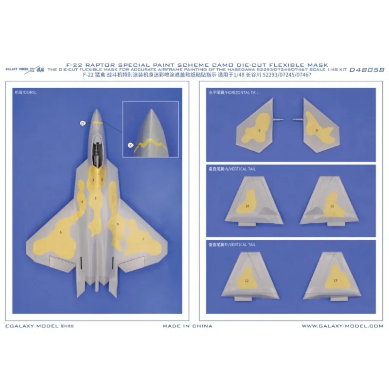 

Galaxy D48058 US F-22 Raptor Special Paint Scheme Anthology Mask Decal for 1/48 52293/07245/07467 Aircraft Model DIY Christmas