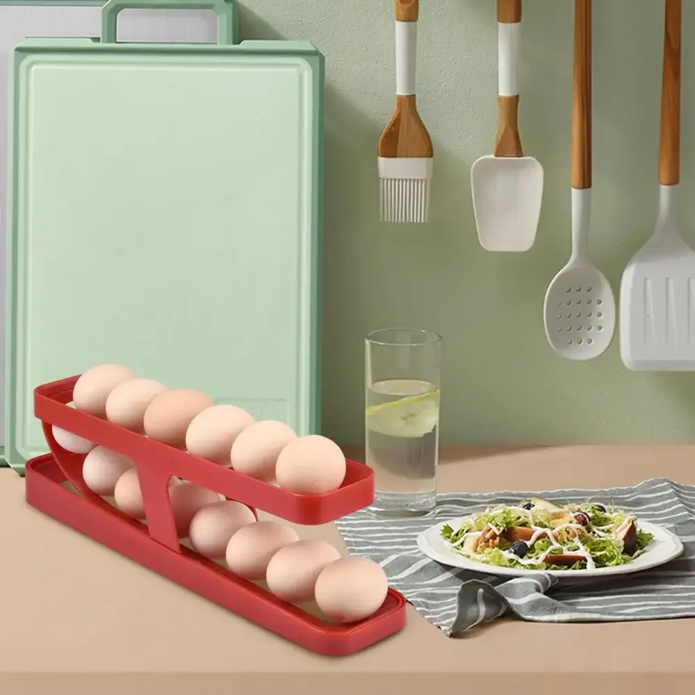 Unique Rolling Egg Holder Auto Rolling Design Egg Container 12-14 Eggs Kitchen Organizer for Pantry Countertop Refrigerator