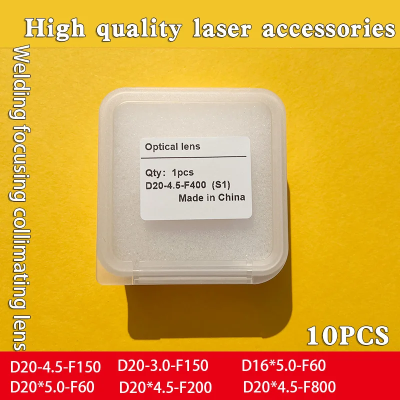 10 Stück Faserlaser-Kollimations- und Fokussierlinsen D20x4.5 F150 F200 F400 F800 D16x5 F60 für SUP20S/T 21T 23S/T Handlaser-Schweißgeräte – Detail 3