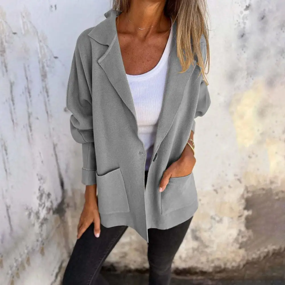 Chaqueta informal con cuello de solapa para mujer, abrigo elegante con bolsillos, chaqueta informal de un solo pecho para Otoño e Invierno