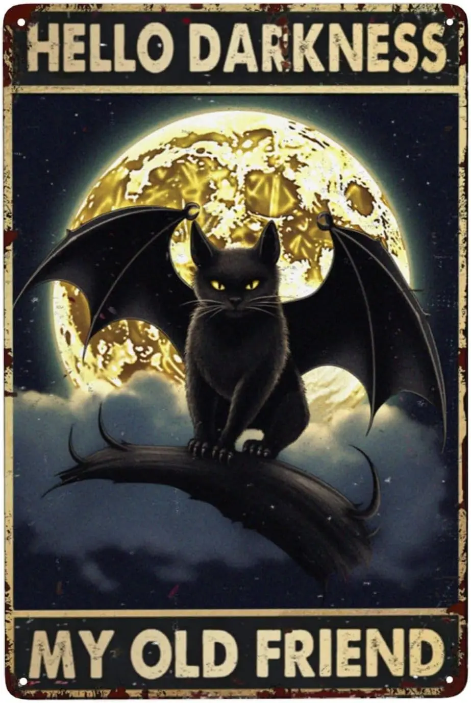 ZHIQUN Plaque en métal « Ami de la Nuit » - Décoration murale « Bonjour la Nostalgie » pour chambres gothiques et décoration rétro pour les passionnés de chats