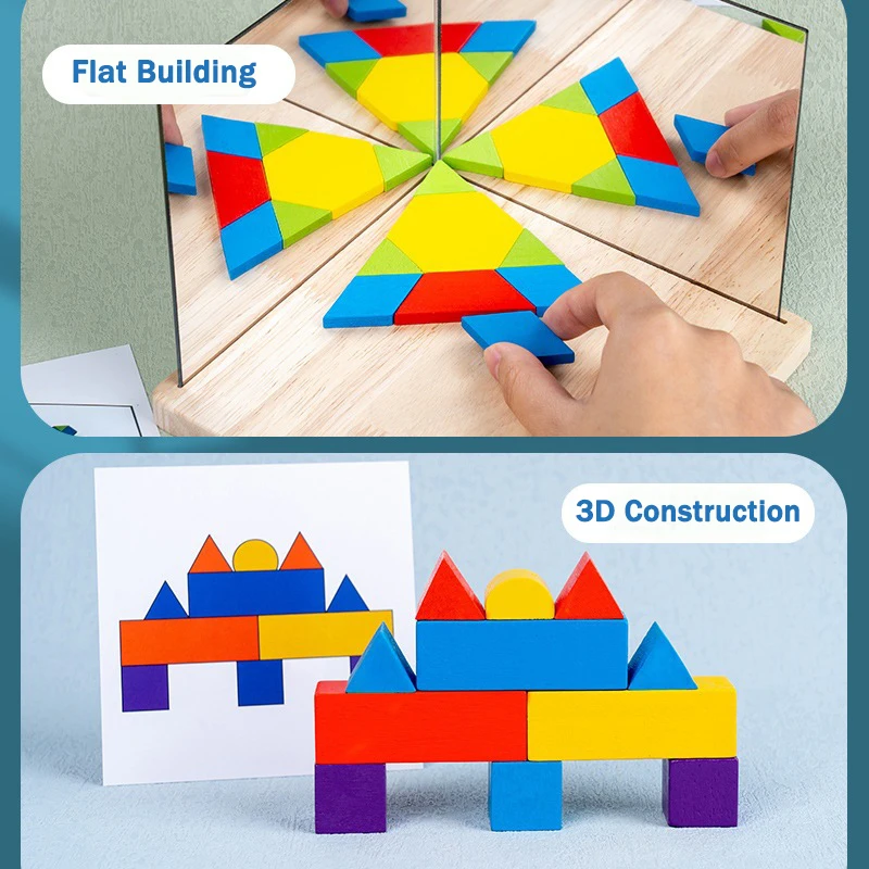 Drewniane lustro Montessori obrazowanie logiczne myślenie gra logiczna trening kosmiczny gra intelektualna sensoryczne klocki zabawka edukacyjna