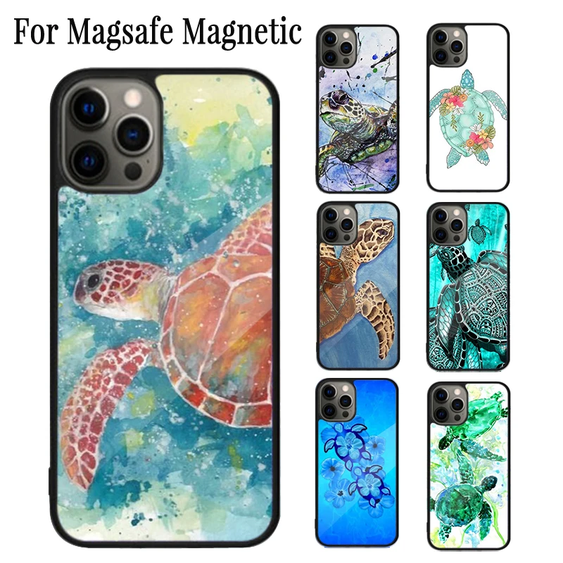 Sea Turtle Magnetic Phone Case Coque For iPhone 16 15 14 Plus 13 12 Mini 11 Pro Max Magsafe Wireless Charging Cover