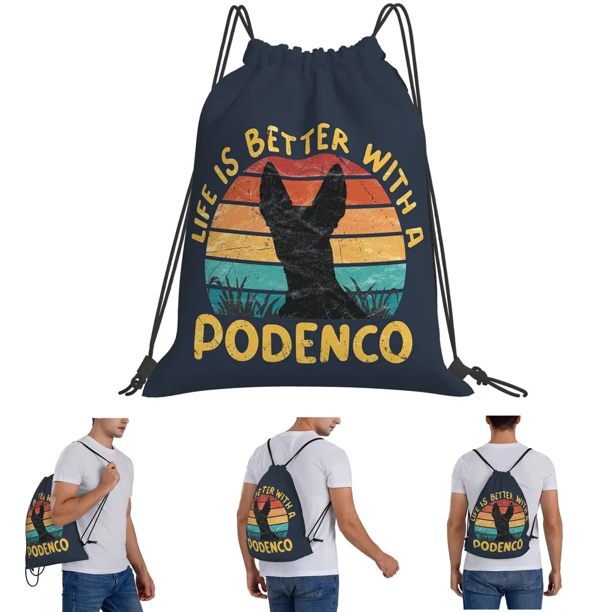 Life Is Better With A Podenco Backpacks Multi-function Drawstring Bundle Pocket Sundries Bag Book Bags for Man Woman Students