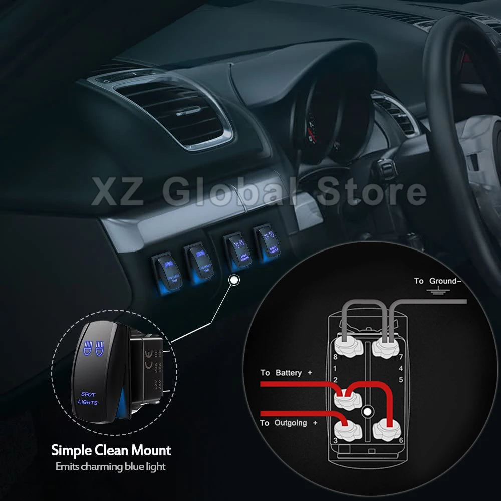 Car Boat Rocker Toggle Switch 12V 24V Push Button Waterproof Marine Switch 20A Lighted Bar ON OFF 5 Pin For ATV RV Auto Truck