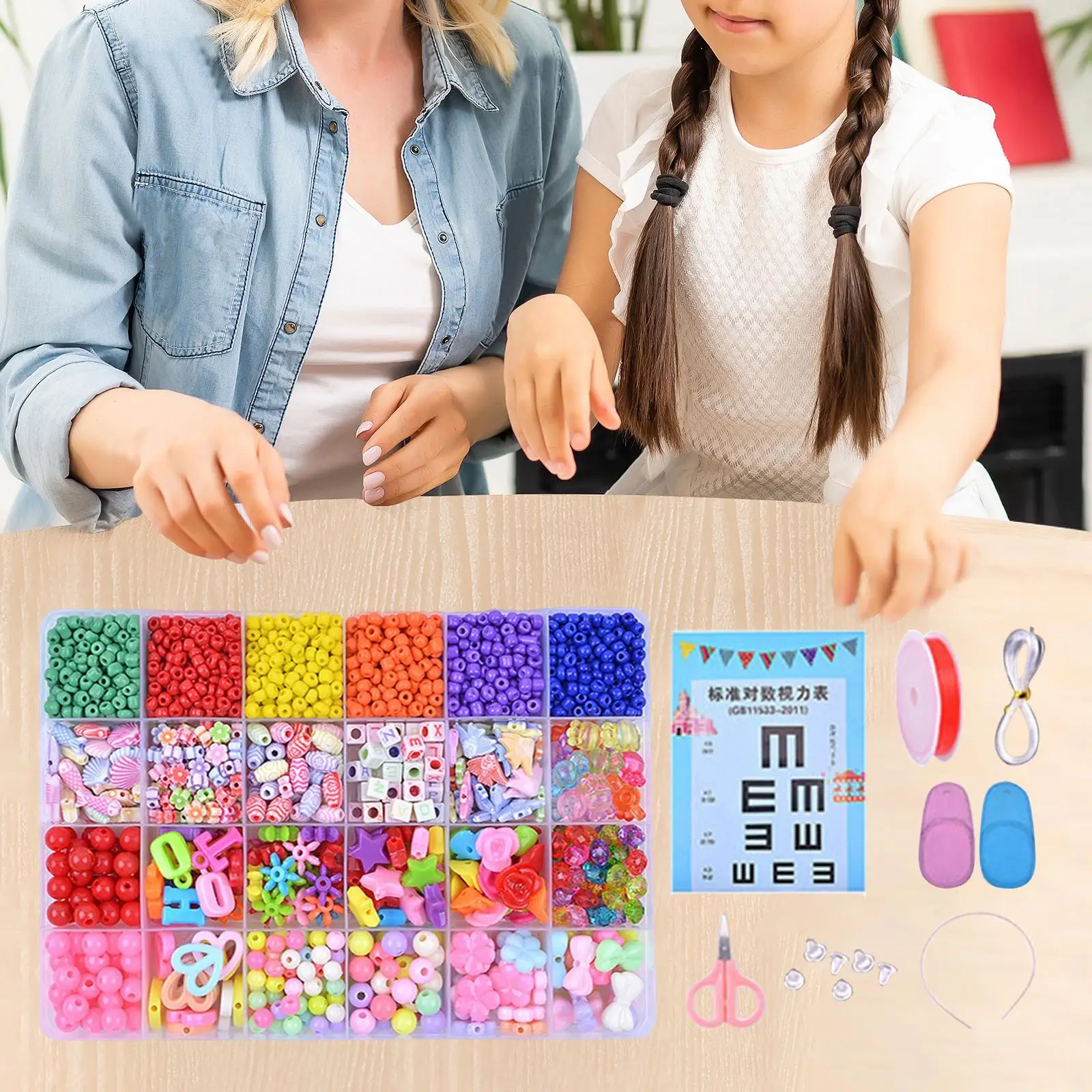 3500pcs Mixed Spacer Beads Charms for Jewelry Making with Elastic String Scissors and Headband Kit