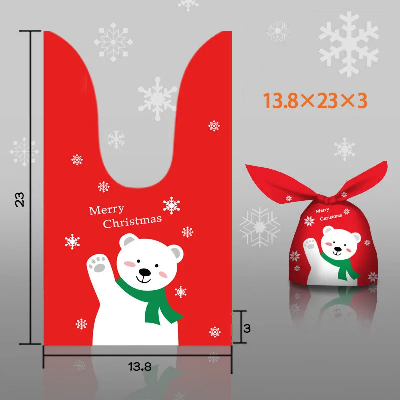 

AQ Red Frosted Gold Snowflakes Cartoon Cute Green Scarf Wave Little Bear White Snowflakes Decor Party Gift Long Rabbit Ear Bags