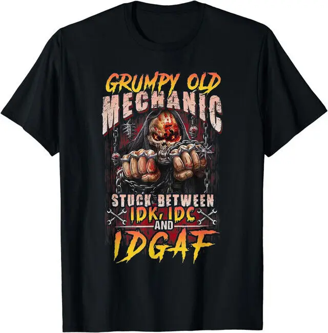 Old Mechanic Stuck Between IDK IDC And IDGAF T-Shirt Cotton Luxury brand vintage oversized