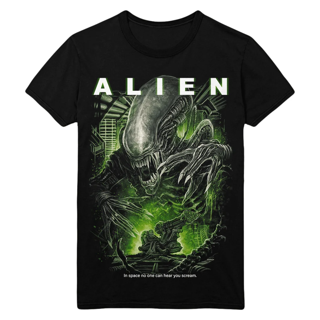 2026 SUMMER Alien T-Shirt family Summer Xenomorph Sci-Fi Horror Graphic Short Sleeve Oversized Streetwear Loose Fit Movie Fan