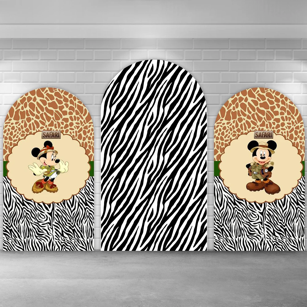 Safari Mickey Birthday Arch Cover Chiara Backdrop for Kids Boy Wild one Party Decoration Background Fabric Double Side Cartoon