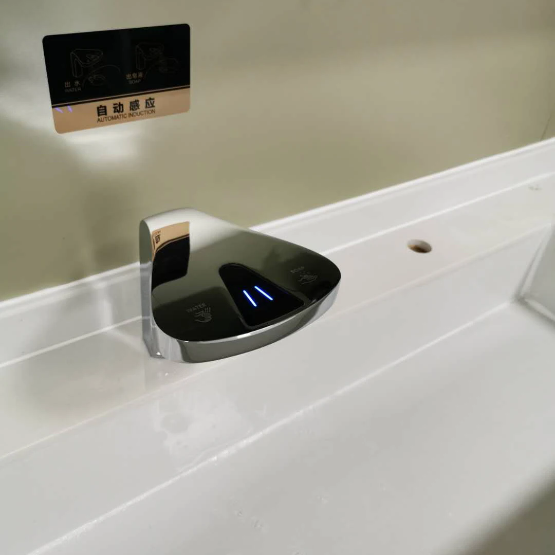 High End Automatic Dual Function Basin Mixer Faucet with LED Display Screen and Refillable Bottle Soap Dispenser Chrome