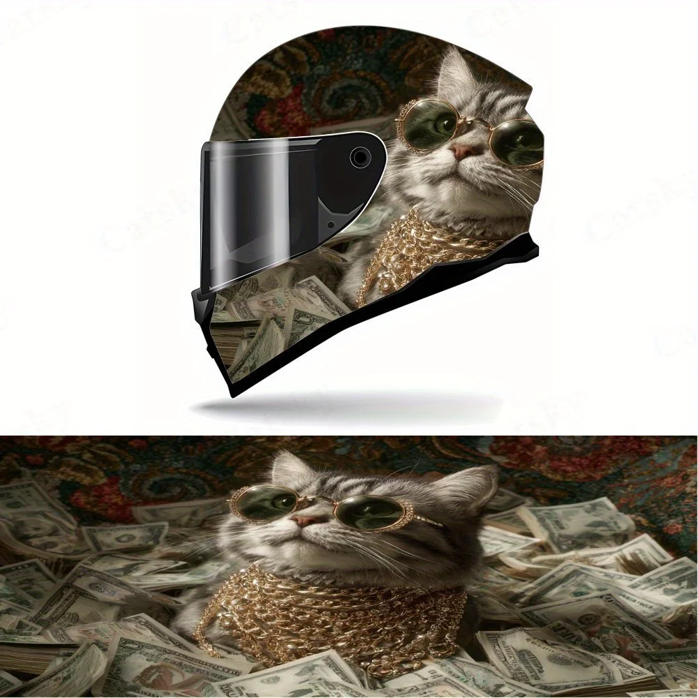 

Cat Surrounded by Money Full Face Helmet Decals - Durable and Waterproof PVC, self-adhesive Motorcycle Racing Helmet Aesthetic S