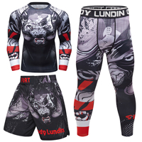 Wolf Print New Fitness Tight T-shirt Men Compression 4pcs/sets Sportswear Mma Rashguard Men Leggings Gyms Bodybuilding Rash Sets