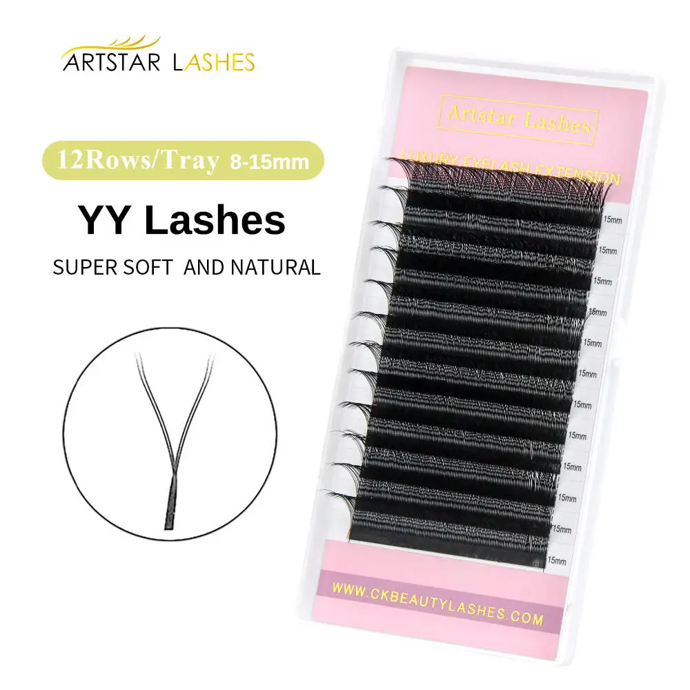 Artstar yy forma extensão de cílios tecido à mão premium luz suave natural duas pontas cílios atacado