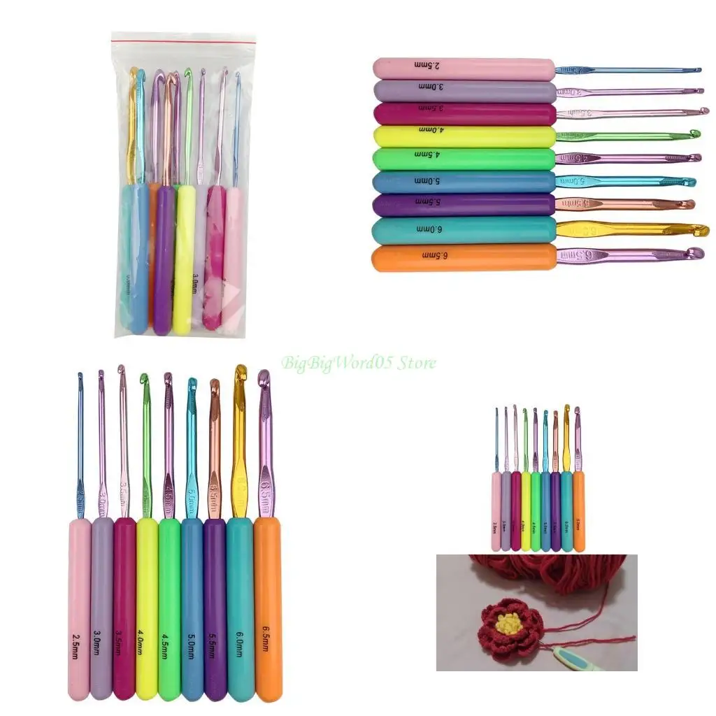 

24TE 9Pcs Ergonomic Crochet Hook for Beginner Adult Crochet Weaving Crocheting ABS Handle Crochet Hook Needle 2.5mm-6.5mm