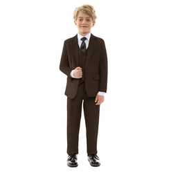 Brown Classic Boy Suits Ring Bearer Outfit Kids Wedding Dress Clothes Handsome 4 Pieces Suit Set For Formal Occasion Performance