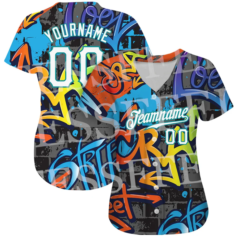 Custom Name Graffiti Gradient Colorful Skull 3DPrint Summer Harajuku Casual Women Girls Baseball Shirts Jersey Short Sleeves N16 image 2