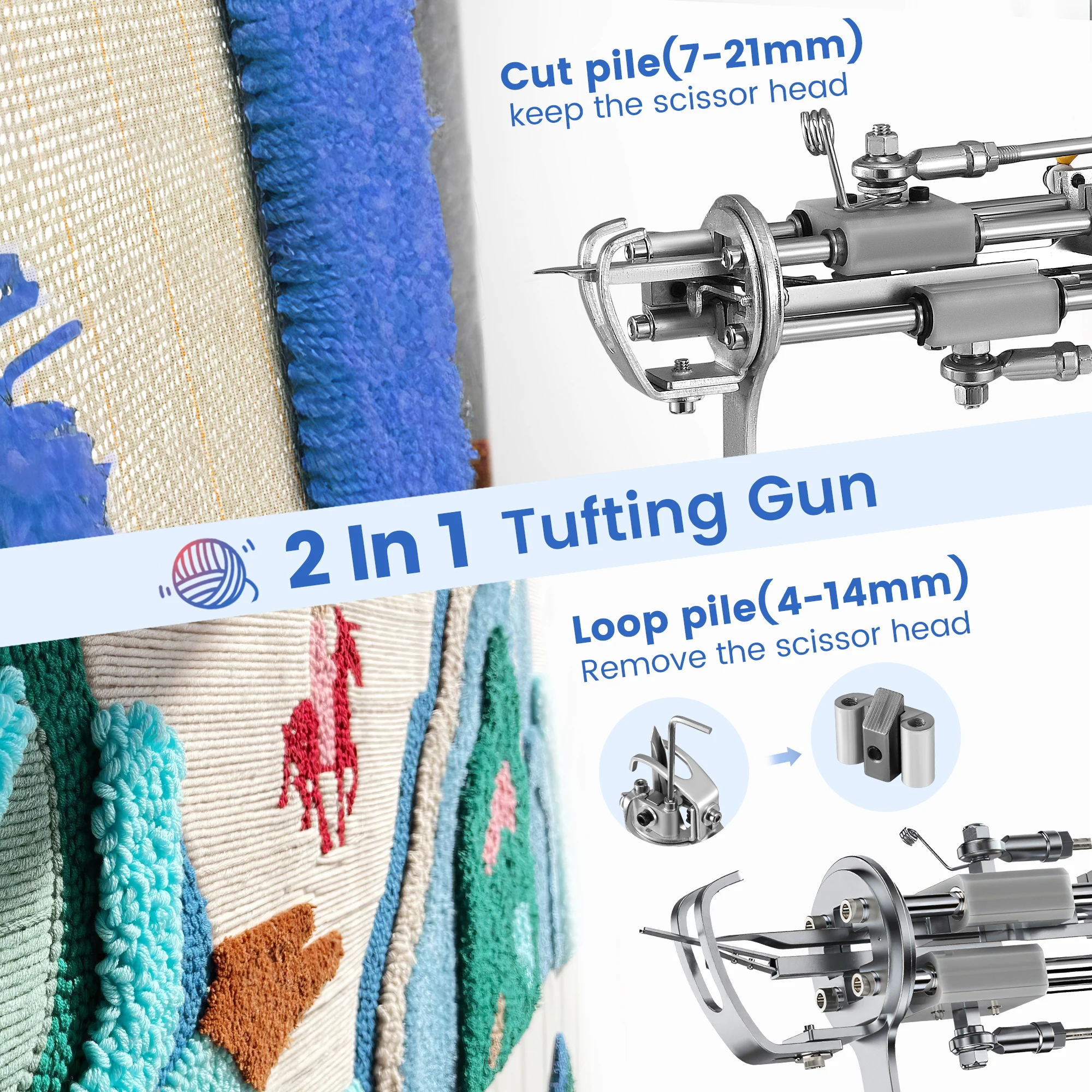 Elektrische Tufting-Pistole 2-in-1-Set mit Stoff, Teppichschneider, Teppich-Strickpistole, Webmaschine für Teppiche – Detail 10
