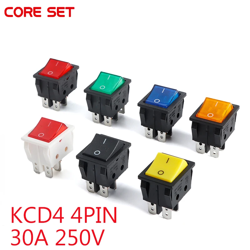 

5Pcs KCD4 Rocker Switch ON-OFF 2 Position 4 Pins Electrical equipment With Light Power Switch Switch cap 30/35A 250/125V AC