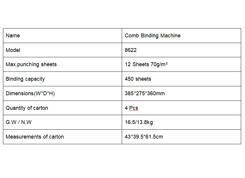 8622 Combs Binding Machine 21 Hole 450 Sheets Paper Punch Binder