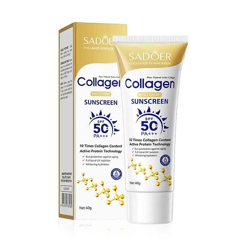 SADOER Spf 50+ Protetor solar de colágeno para rosto corpo protetor solar cremes de clareamento bloqueador solar protetor solar facial anti-envelhecimento