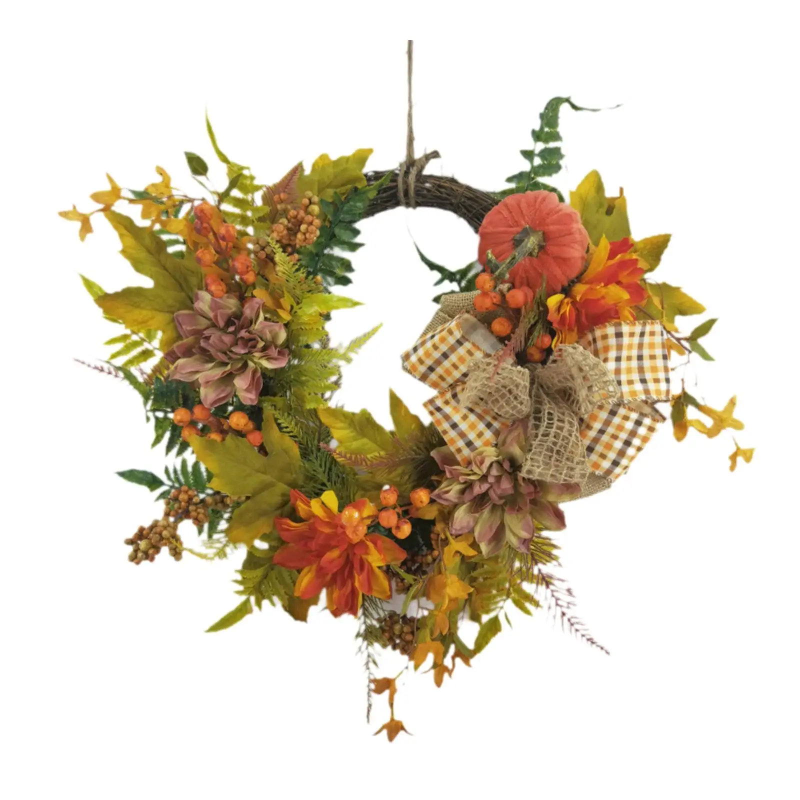 

Fall Wreath for Front Door Pumpkins Maple Leaves Wreath 20inch Artificial Wreath for Window Thanksgiving Home Halloween Festival